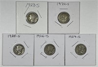 Five Different "S" Mercury Dimes From The 1920s