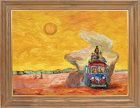 Trinidad Osorio "Bus in the Desert" Oil on Board