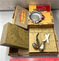 Cigar boxes/tobacco pipe/ashtray