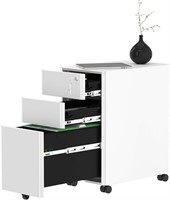 3-Drawer Slim File Cabinet w Lock, Mobile MetalWh