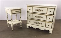 Two pieces gold stenciled bedroom furniture