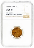 Coin 1909-S VDB Lincoln Cent-NGC-VF20BN