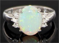 Platinum 2.25 ct Natural Opal & Diamond Ring