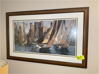 FRAMED AND MATTED PRINT OF SAIL BOATS 54.5 IN X 34