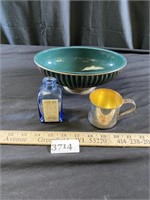 Silverplate serving Dish, Small Bottle and Cup