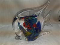 Murano Style Glass Angelfish Paperweight - 5"