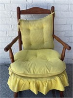 Vintage Wooden Rocking Chair with Yellow Cushion