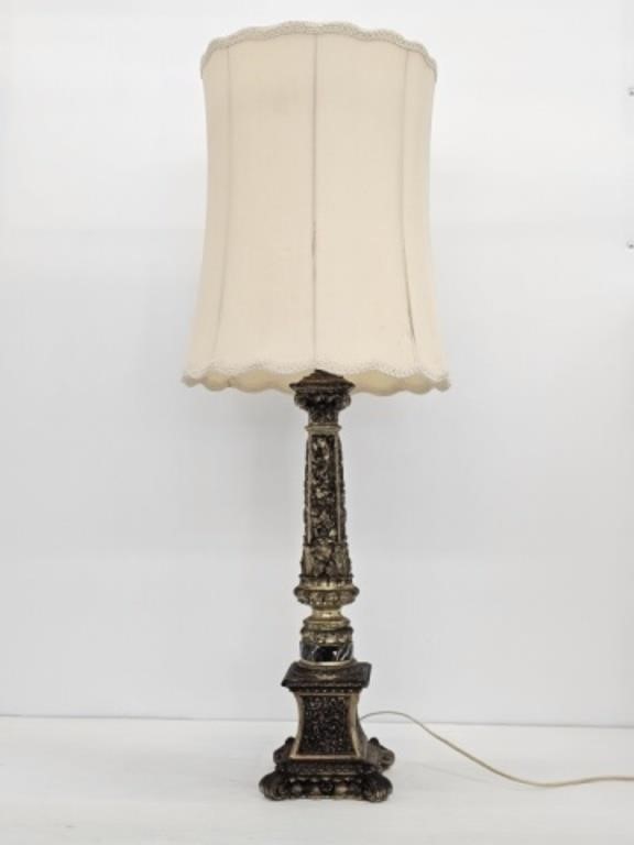 LARGE HEAVY BRASS TABLE LAMP - WORKS - 40" TALL