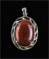 Red Goldstone Silver-plated Pendant