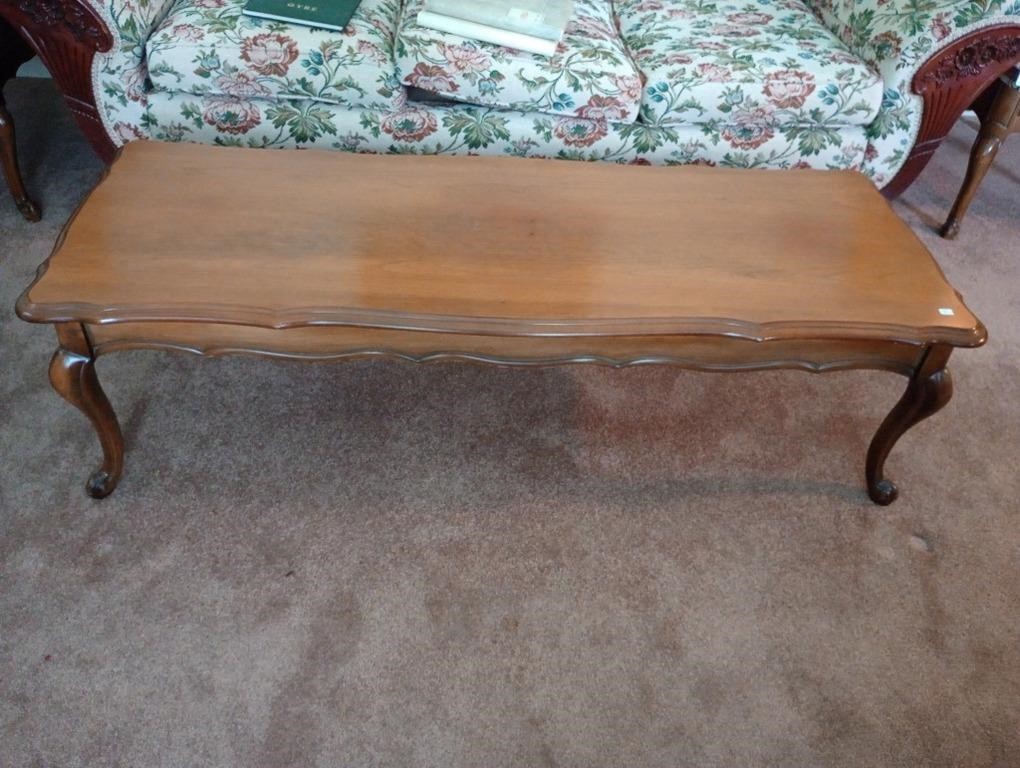 French Provincial maple coffee table. Approx 54
