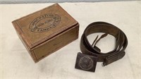 Vintage Leather Belt & Wood Cigar Box