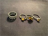 Four Sterling Silver & 10K Gold Rings
