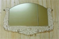 Domed Wall Mirror Resting in Painted Wooden Frame.