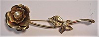 Rose Pin Brooch Faux Pearl Center 4 1/4"
