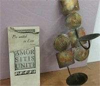 Metal candle holder 6x16 & a stone wall hanging