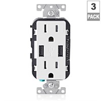 Leviton 15A Outlet & USB Charger (3-Pack)