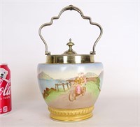 English Porcelain Pot with Cyclist's