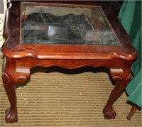 BALL & CLAW FOOTED ACCENT TABLE WITH GLASS INSERT
