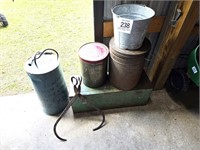 Cool metal box (insulated?), cans, ice tongs &