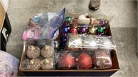 Box full of Christmas ornaments