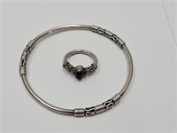 Sterling Silvert Bracelet & Ring sz 5 Set