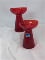 Mid Century Morgantown Fire Red Candle Holders