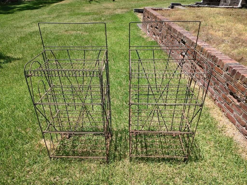 2 Vintage Metal Store Display Racks on Wheels