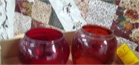 2 red railroad lantern glass