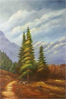 Mountains in the Fall Landscape Painting Framed