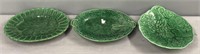 3 Green Majolica Pottery Serving Trays Lot