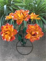 Medium Red/Orange 5 Flower Metal Art