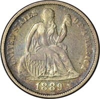 1889 SEATED LIBERTY DIME - VF, CLEANED