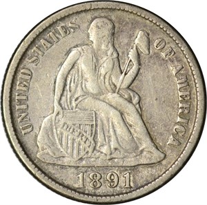 1891-S SEATED LIBERTY DIME - VF