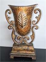 Large Decorative Metal Vase on Pedestal