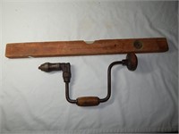 Vintage Wood Level and Hand Drill Brace