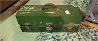 Empty Green Metal Tool Box- 19 inches x 6 1/2