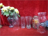 Glass vases, hurricane candle shades.