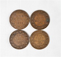 (4) 1900's CANADA PENNIES LARGE Penny Coins 1c