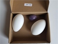 2 Blown out Goose Eggs and 1 Purple Rock Egg
