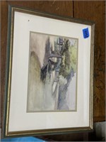 Greek side watercolor frame unsigned - 16.25" x 13