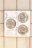 3pc Roosevelt Dimes - 1955p, 1958d & 1961p