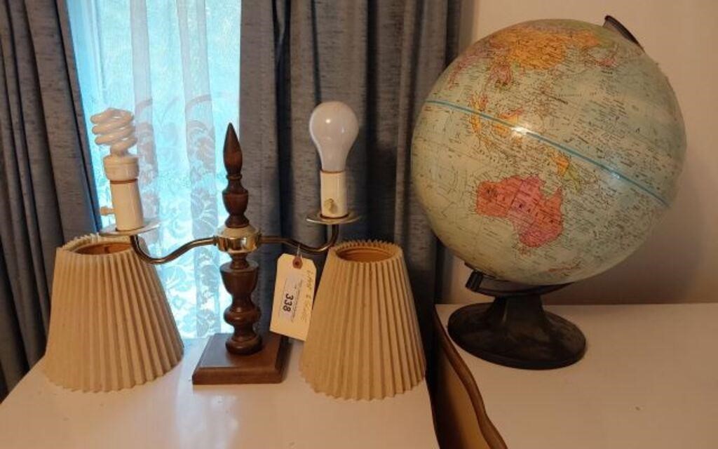 VINTAGE LAMP AND GLOBE- BEFORE THE EARTH WAS FLAT