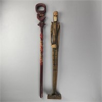 Wood Hand Carved Walking Stick/ Wooden Man