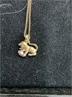 14k Gold Cat Charm Gold Plated Chain