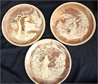 3 SCULPTURED 10" DECORATIVE PLATES NUMBERED BACKS