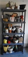 Plastic four tier storage shelf and contents