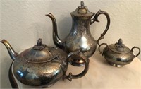 F - SILVER PLA TE TEA/COFFEE POTS, SUGAR BOWL(B67)