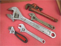 4pc Adjustable Wrenches & Pipe Wrench