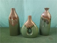 Ceramic home decor accents, green and brown vases