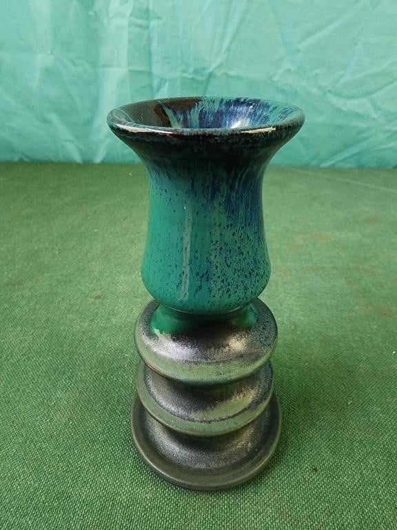5" hand made in Greece pottery bud vase, blue